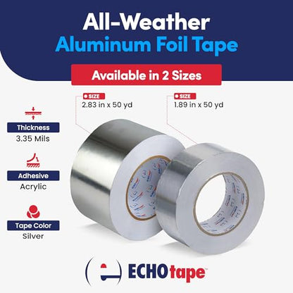 ECHOtape MT-A7772 Foil Insulation Tape All Weather Silver 2.83 in x 50 yd - size: 2.83 in x 50 yds / 72mm x 45,72m