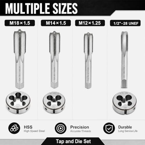 M18 X 1.5mm Metric Tap and Die Set, HSS Straight Fluted Machine Thread Tap Right Hand Screw Tap and Round Thread Die for Mold Repair and Metalworking - size: M18x1.5