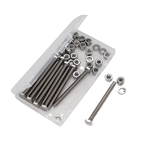 50pcs 1/4-20 x 2 Hex Bolts Spring Flat Washers Hex Nuts Nylon Inserted Lock Nuts, 304 Stainless Steel / A2-70/18-8, Plain Finish, Full Thread - size: 1/4"-20 x 2" (10-Pack)