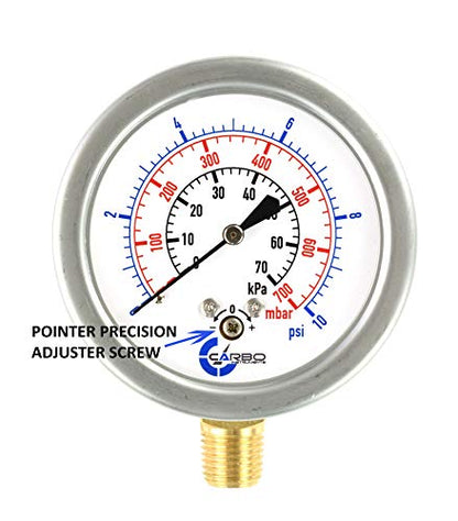 Diaphragm Low Pressure Capsule Gauge, 2-1/2" Dial, 10 PSI Range, 1/4" NPT Lower Mount, Stainless Steel Case, Brass Internals, Adjustable, Scales 10 PSI / 70 kPa / 700 mBar - size: 10 PSI