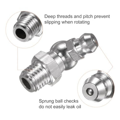 HARFINGTON 8pcs 304 Stainless Steel 45 Degree Grease Fitting M8x1mm Metric Thread Hydraulic Grease Nipple Accessories for Car - size: M8x1