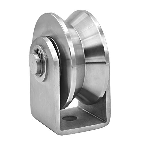 Grooved Wheel Pulley Block Pulley Wheel Stainless Duplex Bearing Silent Detachable Heavy Duty Traction Wheel for Material Handling and Moving Lifting Loading 1760lb/800 Kg - size: 81mm V type