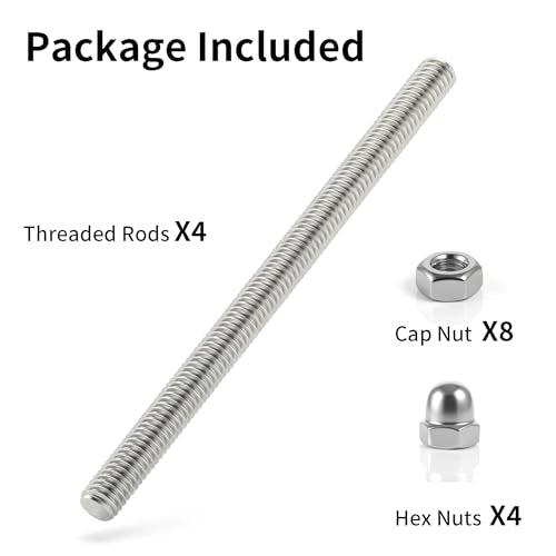 4Pcs Stainless Steel Fully Threaded Rods M10x300mm Right Threads with Nuts - size: M10x300mm