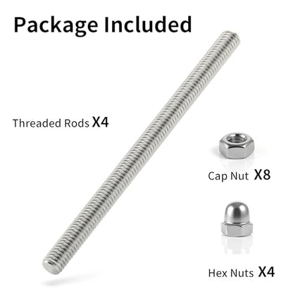 4Pcs Stainless Steel Fully Threaded Rods M10x300mm Right Threads with Nuts - size: M10x300mm
