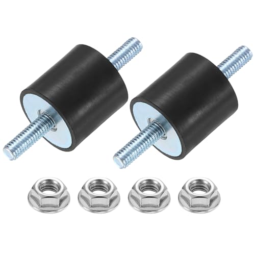 uxcell 2Pcs M6 x 18mm Rubber Mounts, 25 x 25mm Cylindrical Anti Vibration Isolator Studs Shock Absorber Double Studs with Nuts for Car Bobbin Generator Air Compressors - size: M6 x 18mm, 25 x 25mm