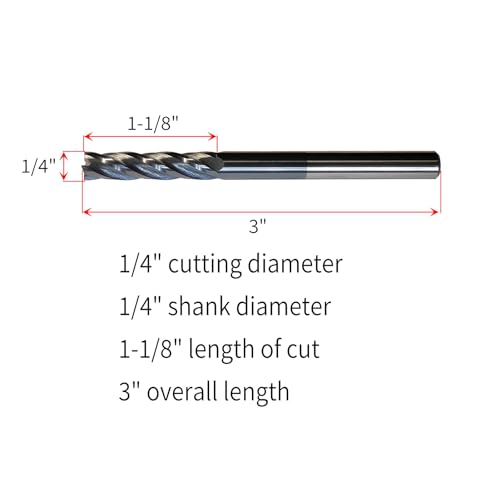 1/4" Carbide End Mill, 4 Flute Solid Carbide Square End Mill, 3" Overall Length, Single End, Helix Angle: 30°, AlTiN Coated,1/4" Cutting Diameter,1-1/8" Length of Cut - size: 1/4"*1-1/8"*3"