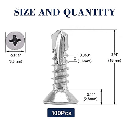 #10 x 3/4" Sheet Metal Screws 100Pcs 410 Stainless Steel Flat Head Tek Screws Fast Self Tapping Screws by SG TZH - size: #10 x 3/4"