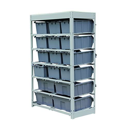 King's Rack Bin Rack Storage System Heavy Duty Steel Rack Organizer Shelving Unit w/ 16 Plastic Bins in 6 tiers - size: 6 Tiers - 16 Bins