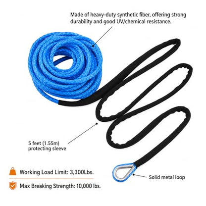 Ucreative 1/4" x 50' Synthetic Winch Rope Blue - color: Blue, size: 1/4 Inch x 50 Feet