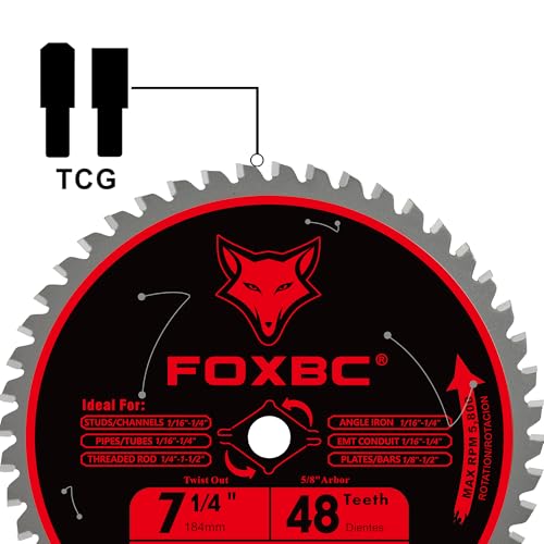 FOXBC 7 1/4 inch Metal Circular Saw Blade 48 Teeth, Metal and Stainless Steel Cutting Saw Blade, Ceramic Carbide with 5/8 Arbor - 2 Pack