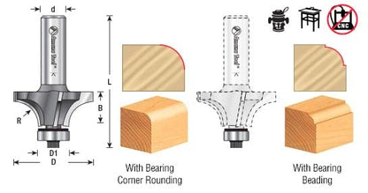Amana Tool 49504-5 5-Pack Carbide Tipped Corner Rounding 1/4 R x 1 Inch D x 1/2 CH x 1/4 SHK w/ Lower Ball Bearing Router Bits