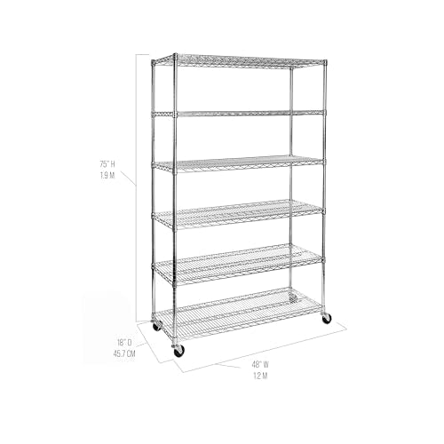 UltraDurable 6-Tier NSF Steel Wire Shelving, 48"W x 18"D x 75"H - color: Steel, size: 6-Tier Shelving, 48" W x 18" D