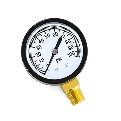 1/4" NPT 100Psi Steel Economical All Purpose Pressure Gauge with Brass Internals 2" Dial Display Bottom Mount - size: 0-100Psi (dry), style: Lower Mount-1/4"NPT