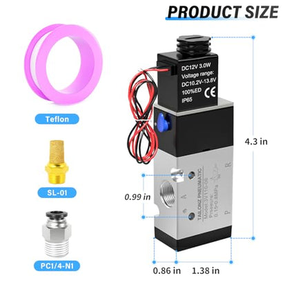 TAILONZ 1/8"NPT DC12V Solenoid Valve 2Position 3Way Outlet wire 3V110-06 - color: DC12V, size: 2 Position 3 Way-1/8"NPT
