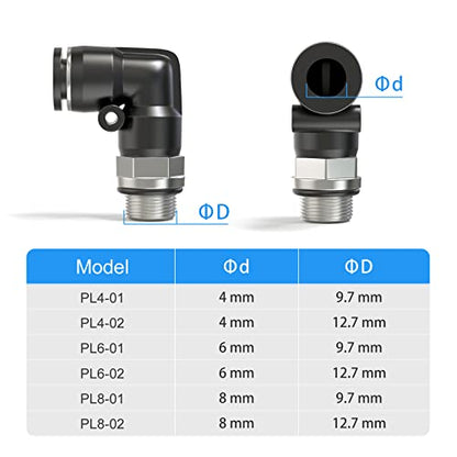 TAILONZ 6mm x 1/8" BSP Push to Connect Elbow Fitting 10Pcs - size: 6mm OD 1/8" BSP