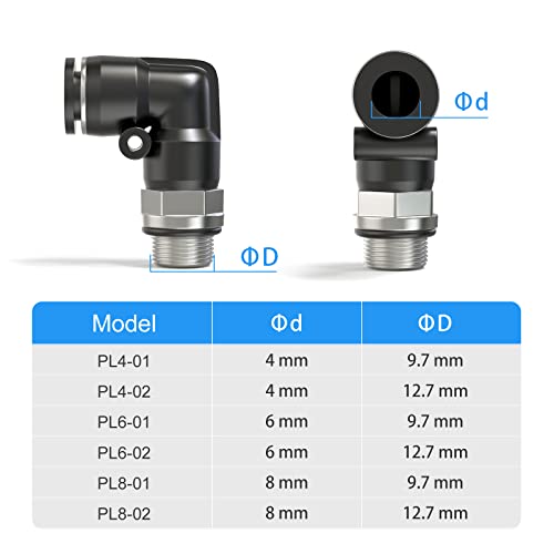 TAILONZ 8mm x 1/8" BSP Push to Connect Elbow Fitting 10Pcs - size: 8mm OD 1/8" BSP