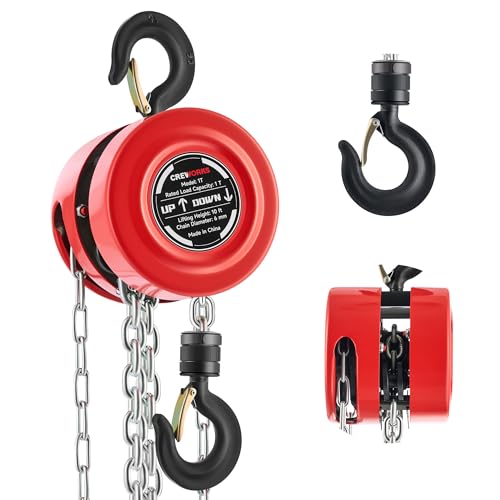 CREWORKS Hand Chain Hoist, 1 Ton 2200 lb Capacity 10 ft Manual Chain Hoist with G80 Load Chain & Galvanized Hand Chain, Heavy Duty Manual Lever Hoist for Construction Warehouse Automotive Factory - style: Round Hand chain hoist, 1 Ton, 10FT