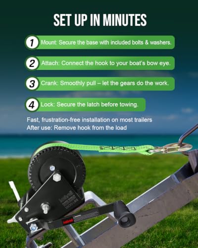 Kolvoii 3500 lbs Boat Trailer Winch with Strap Dual-Speed 4:1/8:1 Green - size: 3500 lb - Green Strap