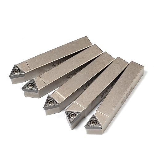 Mini Indexable Lathe Turning Tool-5/16" Shank Nickel Plated 5 Pieces Carbide Turning Tool Set,Metal Lathe Cutting Tools with Carbide Inserts TCMT090204 (TCMT731)