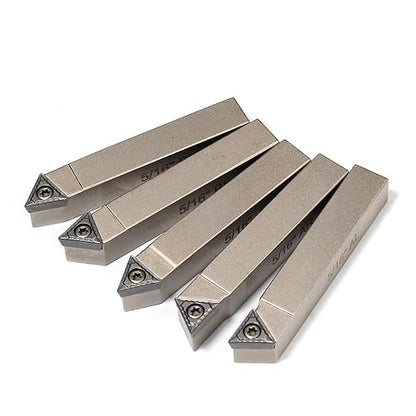 Mini Indexable Lathe Turning Tool-5/16" Shank Nickel Plated 5 Pieces Carbide Turning Tool Set,Metal Lathe Cutting Tools with Carbide Inserts TCMT090204 (TCMT731)