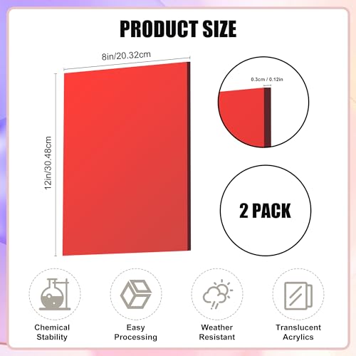 Lesnlok Red Acrylic Sheets 1/8 inch Thick 3mm 2 Pack 8 x 12 Transparent Plexiglass Sheets,for Sign,Craft,Painting,Laser Cutting,DIY Display Projects… (8"x 12", Red, 2) - color: Red, size: 8"x 12"