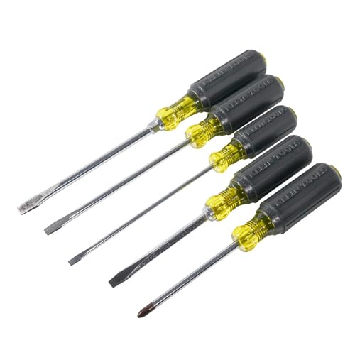 Klein Tools 85075 Screwdriver Set, Made in USA, Slotted and Phillips Screwdrivers with Cushion-Grip Handles and Tip-Ident, 5-Piece - style: 5-Piece Set