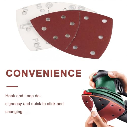 65 PCS Triangular Mouse Sander Sandpaper,11‑Holes Hook and Loop 5.9''×4.13"