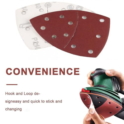 65 PCS Triangular Mouse Sander Sandpaper,11‑Holes Hook and Loop 5.9''×4.13"