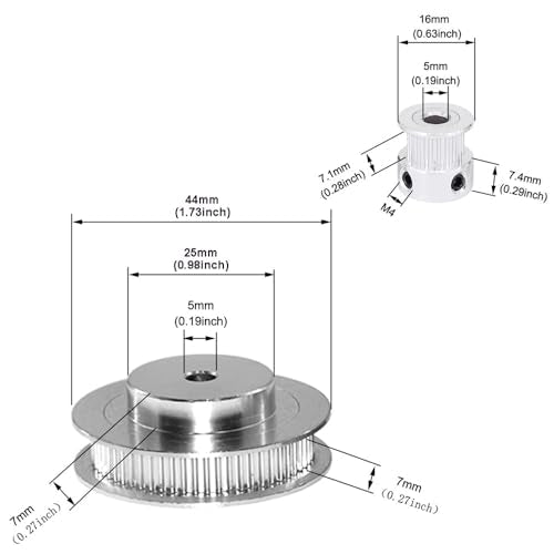 2Kit 2GT Synchronous Wheel 20&60 Teeth 5mm Bore Aluminum Timing Pulley with 2pcs Length 200mm Width 6mm Belt (20-60T-5B-6) - size: 20-60T-5B-6