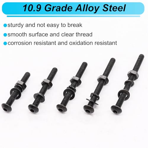 220PCS Black M4 Button Head Hex Socket Cap Screws, M4 x 30/35/40/45/50mm Metric Screws Bolts Nuts Washers Assortment Kit, 10.9 Grade Alloy Steel - color: BK-M4 x 30-50mm