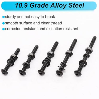 220PCS Black M4 Button Head Hex Socket Cap Screws, M4 x 30/35/40/45/50mm Metric Screws Bolts Nuts Washers Assortment Kit, 10.9 Grade Alloy Steel - color: BK-M4 x 30-50mm