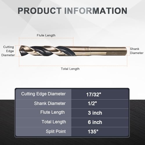 uxcell 17/32" Drill Bit 1/2" Reduced Shank 3-Flat M35 5% Cobalt HSS - size: 17/32" with 1/2" Shank