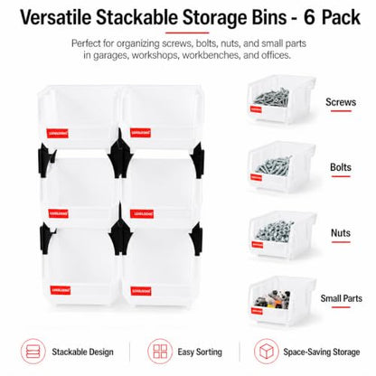 6 Pack Stackable Plastic Parts Bins, 5x4x3 in, Clear - color: Clear-6 Pack, size: 5"x4"x3"