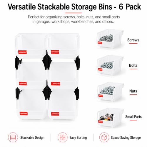 6 Pack Stackable Plastic Parts Bins, 5x4x3 in, Clear - color: Clear-6 Pack, size: 5"x4"x3"