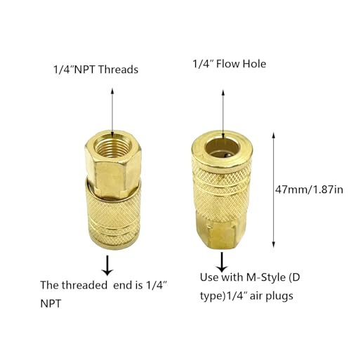 4Pack 1/4'' Brass Female Industrial Coupler 1/4 Inch NPT Air Hose Fittings Quick Connect Accessories Internal Couplers for Professional Job Sites and Automotive Shops