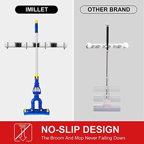 IMILLET Broom Holder Wall Mount Stainless Steel Mop Organizer - color: Stainless Steel - 3 Racks with 4 Hooks, size: 1 Pack