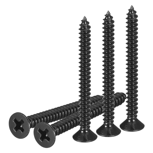 DTGN 100Pcs #6x1-1/2 Flat Head Wood Screws, 304 Stainless Steel Phillips Self Tapping Screws - Good for Woodworking, Furniture - Black - color: Black, size: #6x1-1/2"