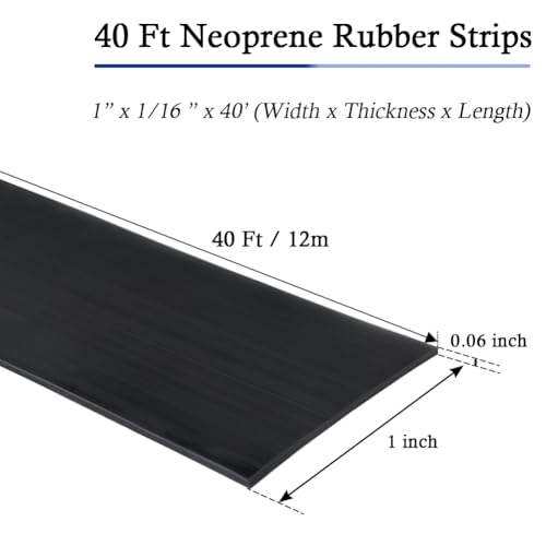 LSGCQ Neoprene Rubber Strips with Adhesive Backing Rubber Sheets - size: 1” Wide x 1/16" Thick x 40' Long