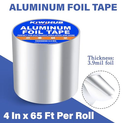 Aluminum Foil Tape, 4in x 65ft 3.9Mil, Heavy Duty HVAC Tape - size: 4 inch x 65ft