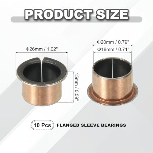 uxcell 10Pcs Flanged Sleeve Bearing 18mm Bore x 20mm OD x 15mm Length - size: 18x20x15mm, 26mm Flange Diax1.0mm Flange t