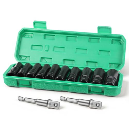 1/2" Drive Metric Impact Socket Set (10–24mm), 10-Piece Heavy Duty Impact Sockets with 2 Extension Bars, Deep Impact Socket Kit for Impact Wrench & Automotive Repair