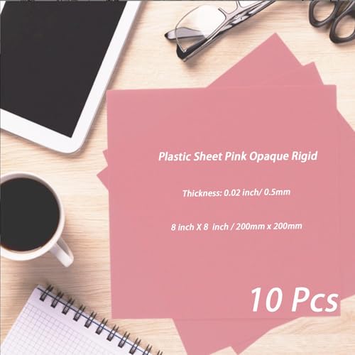 10 Pcs 8”X8” Pink Opaque Rigid Plastic Sheet, 0.02 inch Thick PVC Sheet 200mm x 200mm for Office DIY Cutting - color: Pink