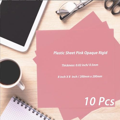 10 Pcs 8”X8” Pink Opaque Rigid Plastic Sheet, 0.02 inch Thick PVC Sheet 200mm x 200mm for Office DIY Cutting - color: Pink
