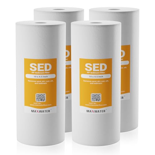 Max Water 10 Micron 10 x 4.5 inch Whole house Sediment Water Filter | Meltblown Polypropylene Well Water Filter Replacement Cartridges for DGD-5005, AP810, SDC-45-1001, GXWH30C, PP10BB (4 Pack) - size: 4, style: 10 Micron