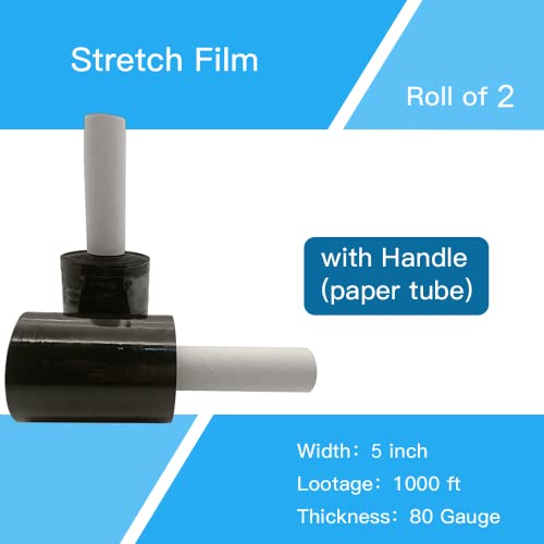 Black Stretch Wrap Roll 5"×1000' Plastic Wrap Roll for Moving Shipping - size: 5''black(2 roll )