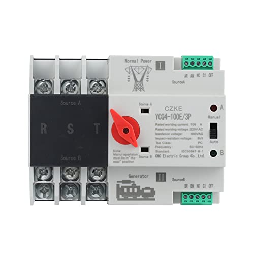 YCQ4-100E/3P Dual Power Automatic Transfer Switch 220V AC 8kA Din Rail ATS Switches Uninterrupted Power 63A 100A (Color : 3P, Size : 100A) - size: 100A