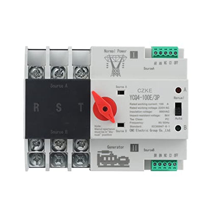 YCQ4-100E/3P Dual Power Automatic Transfer Switch 220V AC 8kA Din Rail ATS Switches Uninterrupted Power 63A 100A (Color : 3P, Size : 100A) - size: 100A