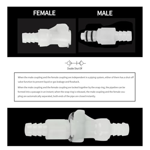 5/16" Male Female Plastic Quick Connector Shut-Off Hose Barb Fittings - size: 5/16 Inch