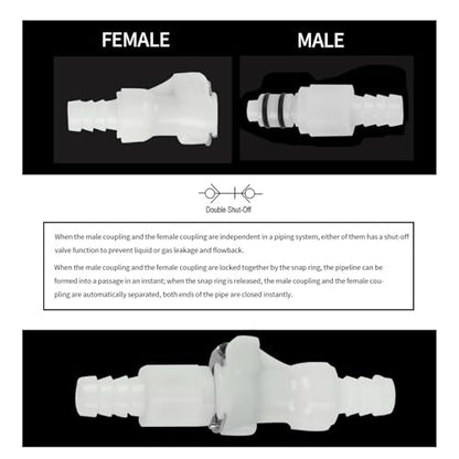 5/16" Male Female Plastic Quick Connector Shut-Off Hose Barb Fittings - size: 5/16 Inch