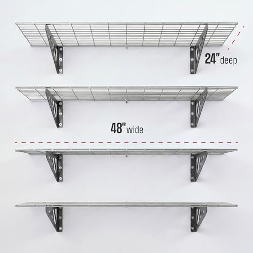 SafeRacks Steel Garage Wall Shelves 4-Pk w/Hooks, 500lb, Hammertone (24x48) - color: Hammertone, size: 24"x48" (4-Pack)